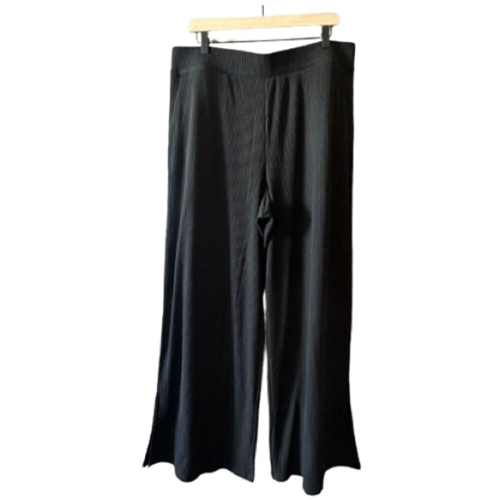 Women's XL NWT Lou & Grey Brushed Rib Wide Leg Black Pants Textured Knit